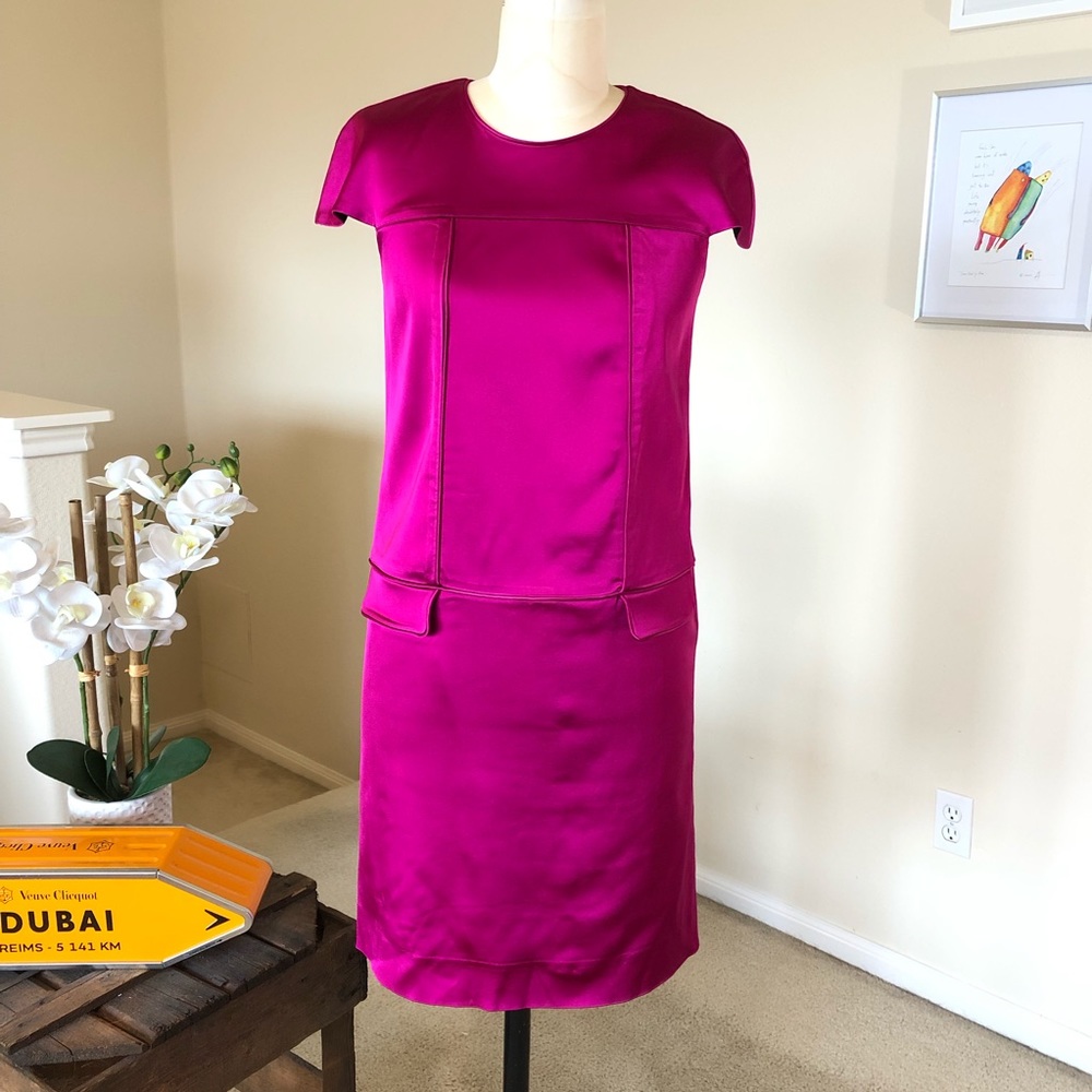 BURBERRY magenta fuchsia pink stretch satin shift dress